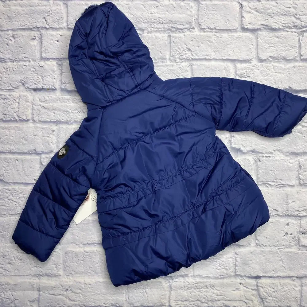 Jessica Simpson Ruffle Puffer Jacket in Navy